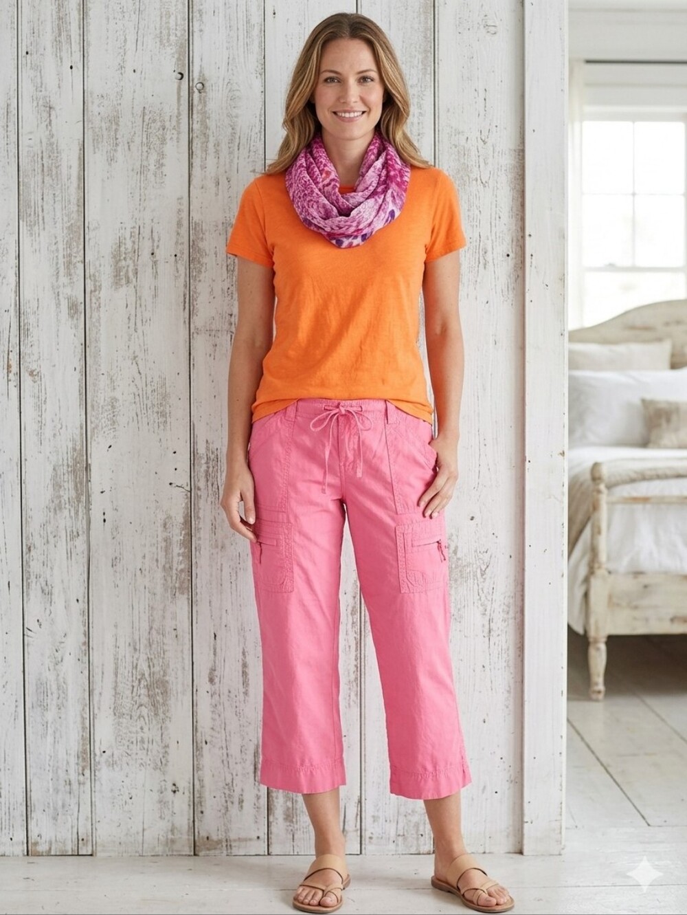 Old Navy Pink Cargo Capri Pants Drawstring Utility Crop *Free Top And Scarf*🎉